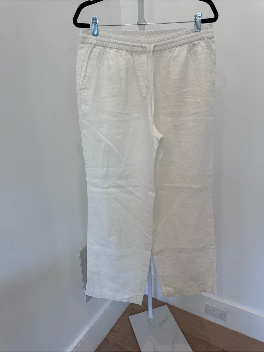 Talbots White 100% Linen Drawstring Elastic Waist Coastal Summer Wide Leg Pants